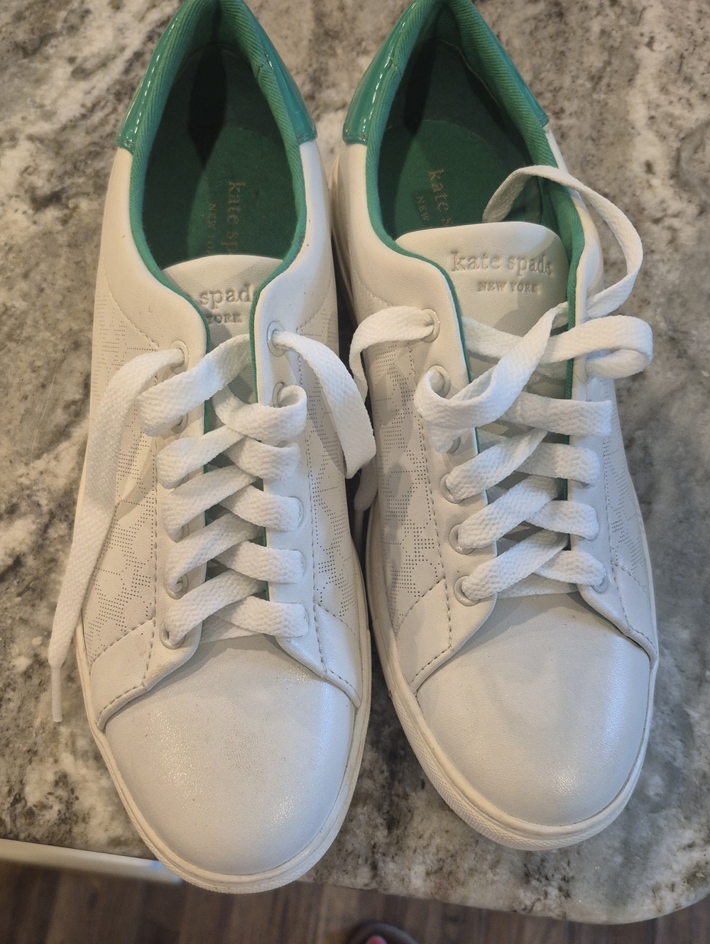 kate spade White Leather Sneakers with Teal Trim, 7.5B